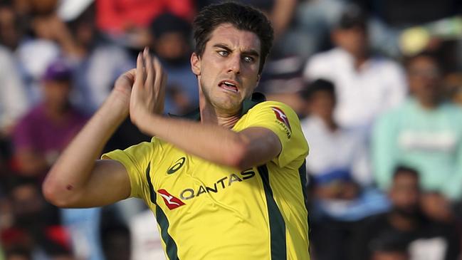 Pat Cummins delivered best-ever ODI figures despite Australia being hit for plenty of runs. Picture: AP