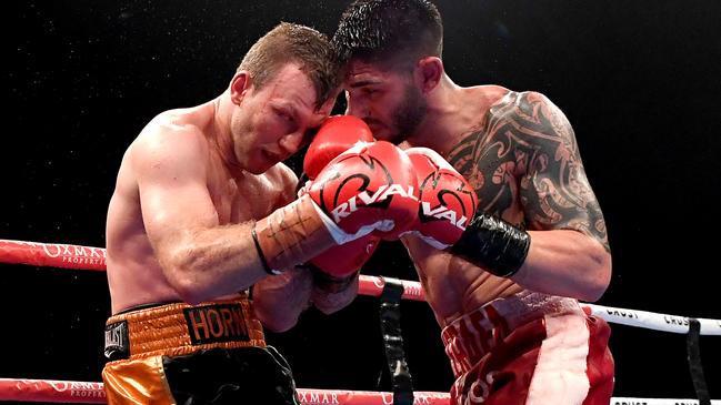 Jeff Horn during his epic fight with Michael Zerafa. Picture: Bradley Kanaris/Getty Images