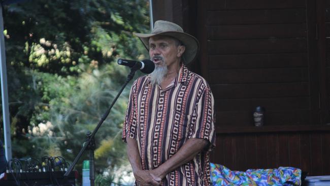 Uncle Mark Flanders gives a welcome to country at an Australia Day Citizenship Ceremony in January. Photo: Tim Jarrett