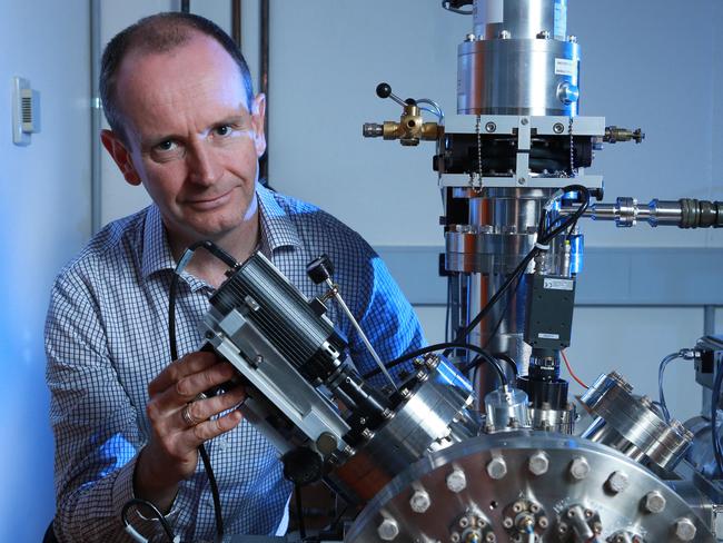 16/11/2015. Dr Miles Apperley with an atom probe at a Sydney University lab. Miles has made the finals of the Education and Community Services category of The Australian Innovation Challenge awards with MyScope, an education package covering advanced microscopy techniques. Britta Campion / The Australian.