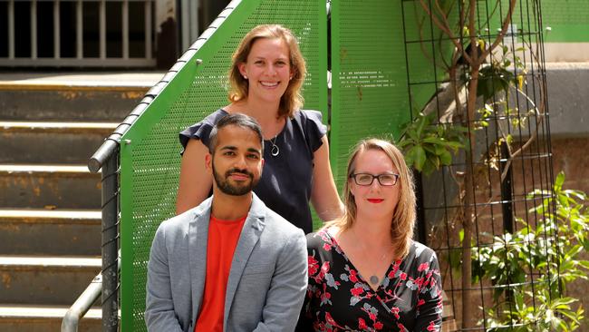 Kunal Kalro, Zoe Milgrom &amp; Kate Lanyon, co-founders of Eugene Labs. Stuart McEvoy/The Australian.