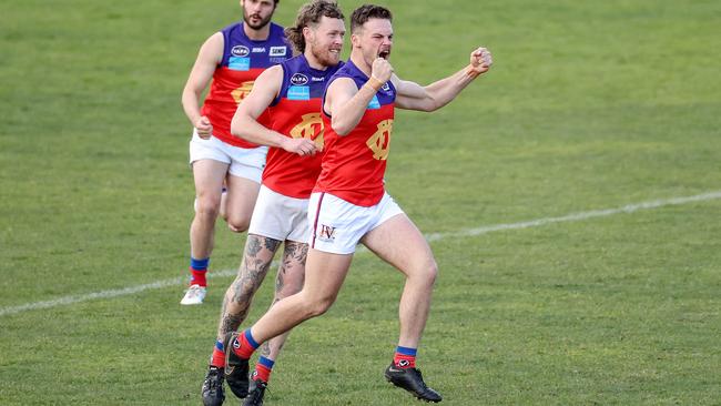 VAFA: Donovan Toohey celebrates a goal for Fitzroy. Picture: George Salpigtidis