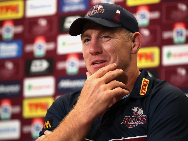 BRISBANE, AUSTRALIA - MAY 08: Reds coach Brad Thorn speaks to the media after his team won the Super RugbyAU Final match between the Queensland Reds and the ACT Brumbies at Suncorp Stadium, on May 08, 2021, in Brisbane, Australia. (Photo by Jono Searle/Getty Images)