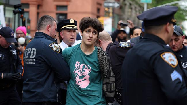 Police arrest a pro-Palestinian demonstrator near the Met Gala. Picture: AFP