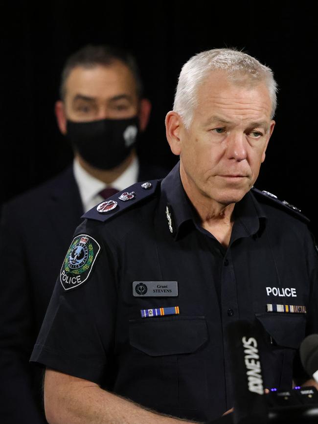 Premier Steven Marshall and Police Commissioner Grant Stevens. Picture: NCA NewsWire / David Mariuz