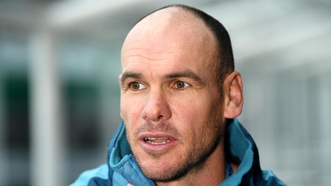 Australian Rugby Union assistant coach, Nathan Grey, answers a question during a press conference in Sydney on Wednesday, June 28, 2017. Wallabies assistant and NSW Waratahs assistant coach, Nathan Grey, will move permanently into a national coaching role at the end of the 2017 Super Rugby season, after signing a new two-year contract with the Australian Rugby Union. (AAP Image/Paul Miller) NO ARCHIVING