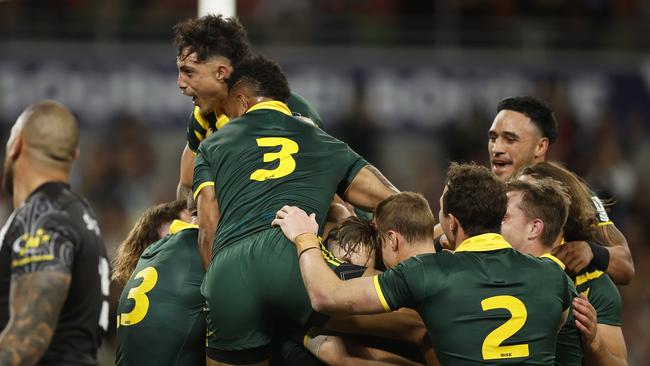 Despite the Kiwi’s best efforts to rattle Australia, the Kangaroos proved too strong, despite arguably not even fielding their best 17. Picture: Getty Images.