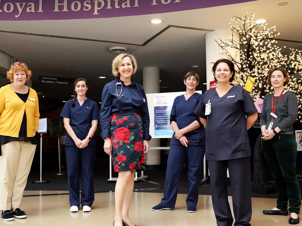 Members of the Maternal Fetal Medicine Team at The Royal Womens Hospital in Randwick including Kate Dyer, Lisa Tyler, Dr Sandra Lowe, Judy Munro, Maria Lohan and Dr Antonia Shand. Picture: Tim Hunter.