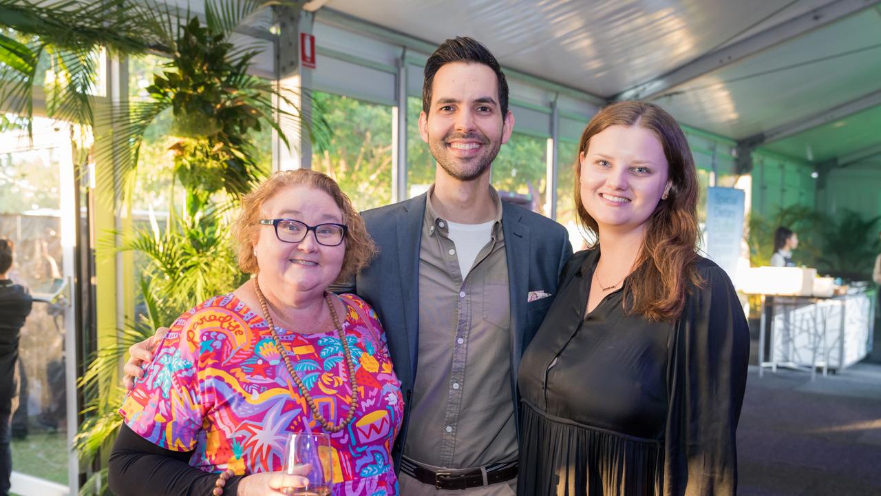 Kym Crawford, Dominic Mehling and Maddison Harding for The Pulse at the Australian Tourism Exchange at the Gold Coast Convention and Exhibition Centre, May 4 2023. Picture: Steven Grevis