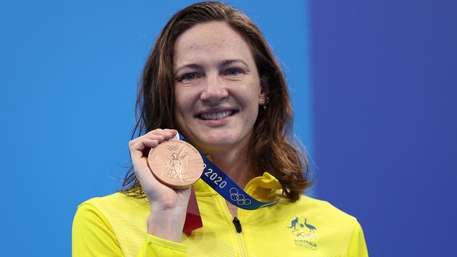 Cate Campbell with her Olympic 100m freestyle gold medal. Picture: Getty Images