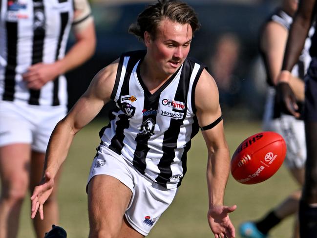 WallanÃs Brodie Gilchrist during the RDFL Melton Centrals v Wallan football match in Harkness, Saturday, April 23, 2022. Picture: Andy Brownbill