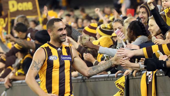 Shaun Burgoyne celebrates the win over Richmond in Round 7. Photo by Robert Cianflone.