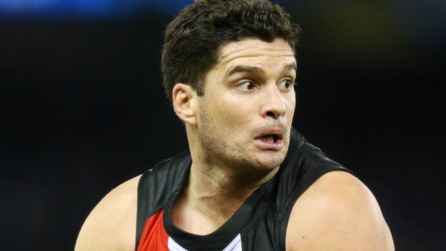 Leigh Montagna was not happy with Dermott Brereton. Picture: Mark Stewart