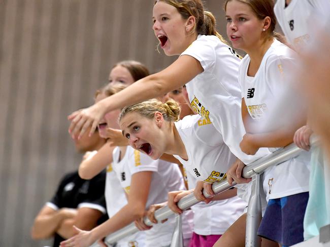 Students support their teams at the CASSSA swimming championships.Action from the CASSSA swimming championships. Thursday March 10, 2022. Picture, John Gass