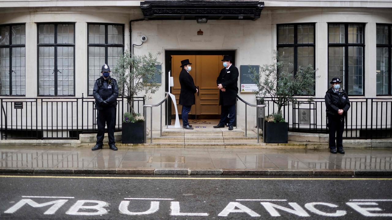 Prince Philip was taken to the King Edward VII hospital in Central London in February. Picture: Tolga Akmen/AFP