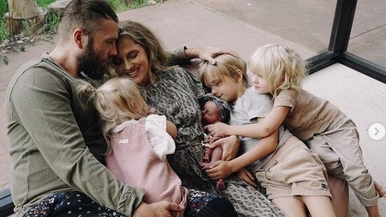 Mark Webber and Teresa Palmer with their children. Picture: Stuart Kerr