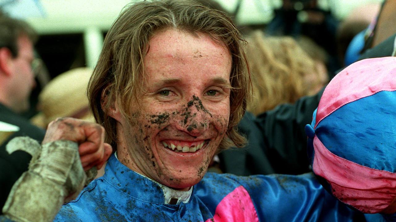 Winning jockey Damien Oliver unsaddles the Melbourne Cup winner Doriemus. 1995 Melbourne Cup. Picture: Supplied