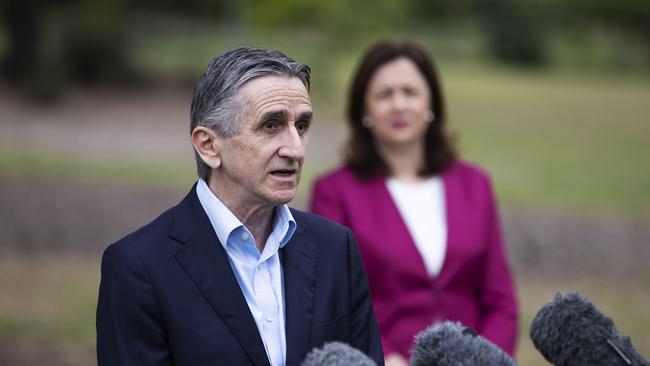 Tourism QLD CEO Daniel Gschwind addressing media during the early days of the coronavirus pandemic restrictions in 2020. Picture: Attila Csaszar