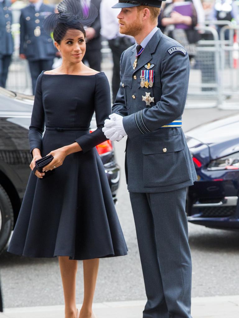 Meghan, Duchess of Sussex, wearing a dark navy Dior dress in 2018. Picture: Anwar Hussein/WireImage