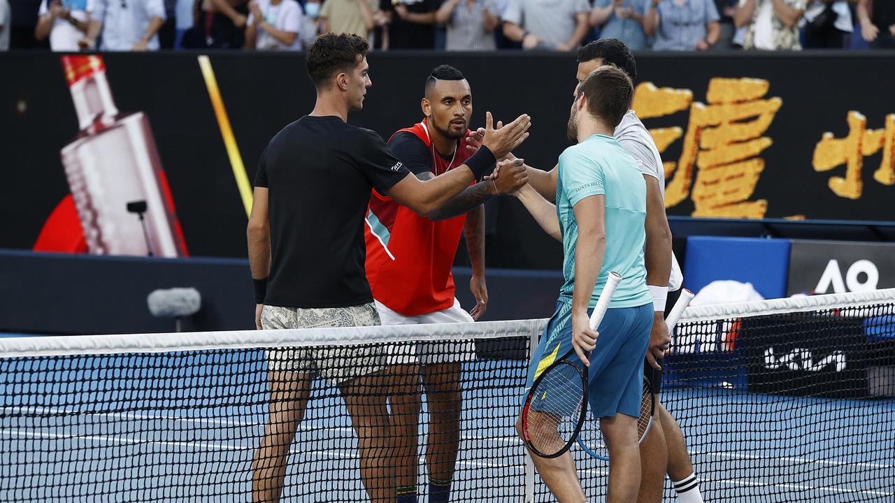 Top seeds Nikola Mektic and Mate Pavic weren’t impressed with a packed Kia Arena full of screaming Aussie fans. Picture: Darrian Traynor/Getty Images