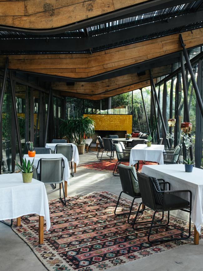 The glass-wrapped dining room at the resort. Picture: Elise Hassey