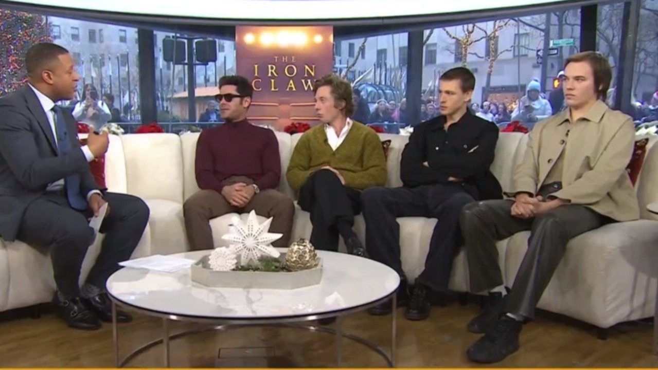 Efron was joined on the couch by his Iron Claw castmates.