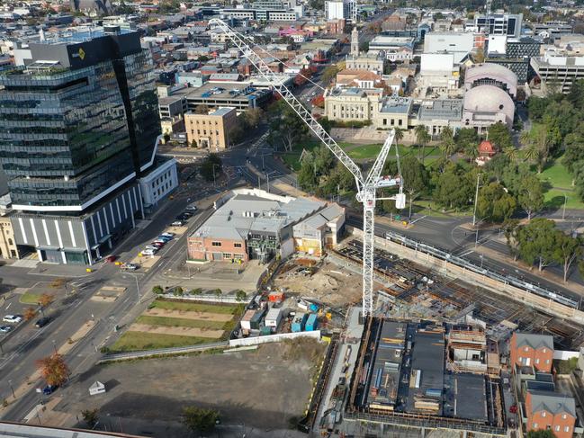 The site of Geelong's new City Hall in Mercer Street. Geelong aerial shots. Picture: Alan Barber