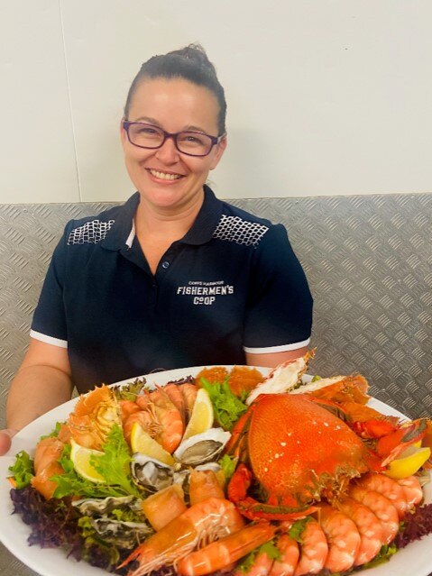 Kristy Philp with one of the spectacular platters at the Coffs Fishermen's Co-op.