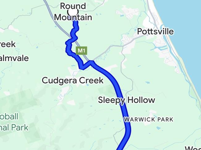 James Beattie overtook 42 cars while driving up to 209km/h in six minutes on the Pacific Motorway while driving between Yelgun and Round Mountain. Picture: Google