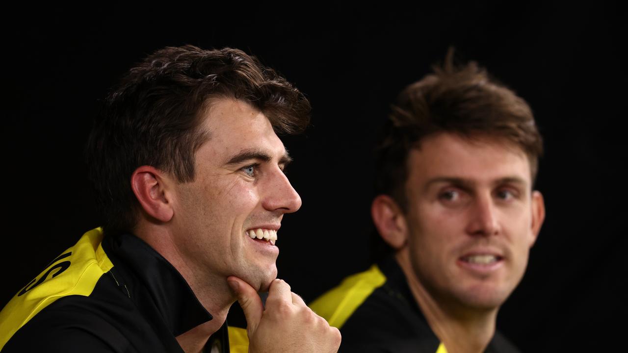 Could Mitchell Marsh (R) succeed Pat Cummins as Australia’s white-ball captain? Picture: Getty