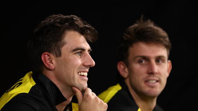 Could Mitchell Marsh (R) succeed Pat Cummins as Australia’s white-ball captain? Picture: Getty