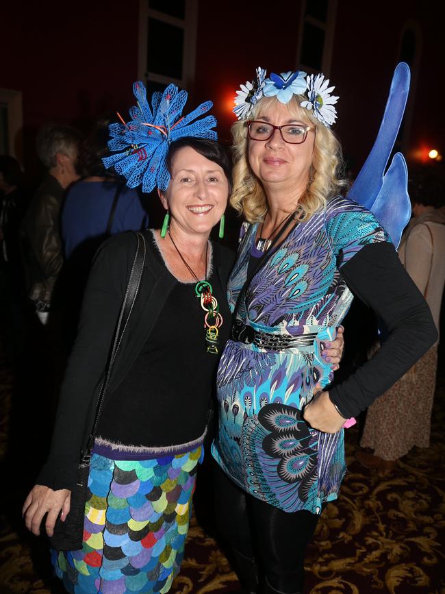 Fish Tales tree decorators Karen Benjamin and Beverley Teske at the Jumpers and Jazz Festival launch at the Warwick Town Hall on Thursday, July 21.