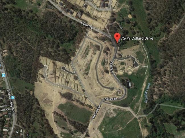 Satellite view of the Collard Rise estate in Diamond Creek. The red pin shows the approximate location of the old Nillumbik Mine. Picture: Google images