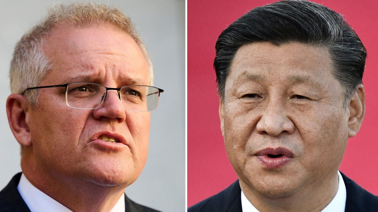 Prime Minister Scott Morrison and China's President Xi Jinping. Picture: AFP