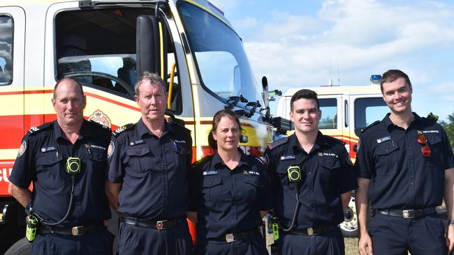 Bowen firefighters regularly attend the show to provide fire safety information and demonstrations. Pictured are Mads Larsen, Ian Patchett, Frances Punshon, Mitchell Pohlmann, and Ryan Bolden. Picture: Kirra Grimes