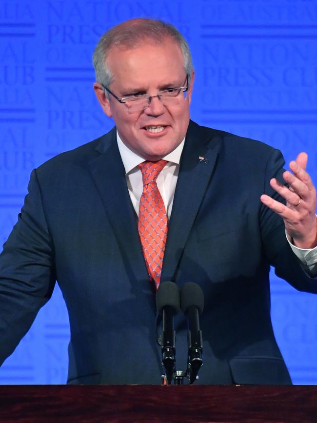 Prime Minister Scott Morrison at the National Press Club. Picture: AAP