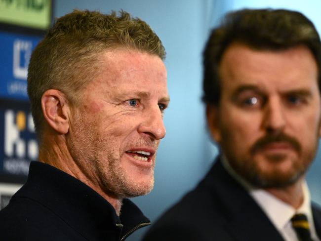 Damien Hardwick addresses the media. Picture: Quinn Rooney