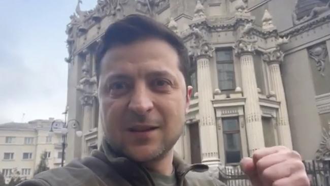 Defiant: a screen grab from Zelensky’s video. Picture: AFP / Facebook