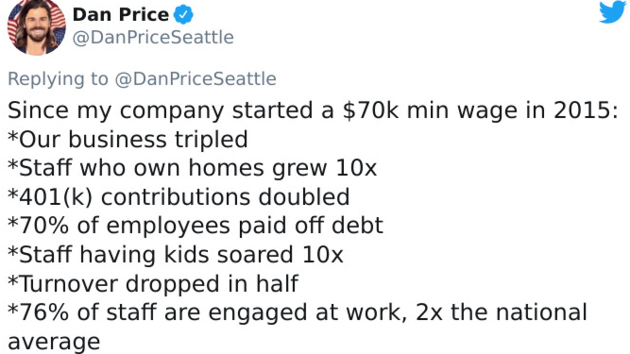 Dan Price has listed all the benefits to paying his staff a $70,000 minimum salary.