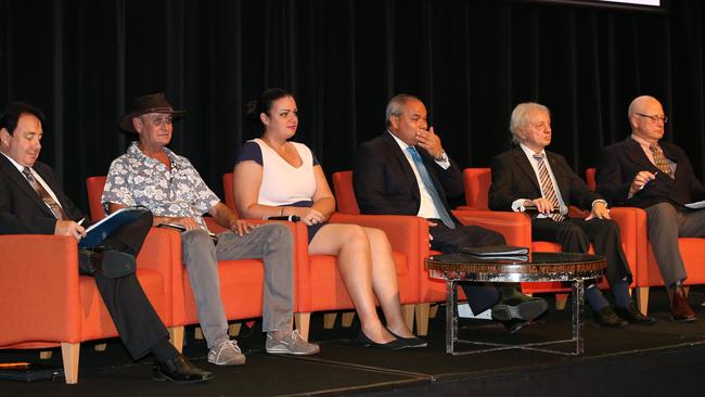 The 2016 Mayoral candidates at a debate held at the Surfers Paradise Marriot Hotel yesterday: Brett Lambert, Andrew Middleton, Penny Toland, Tom Tate, John Abbott and Jim Wilson. Photo: Mike Batterham