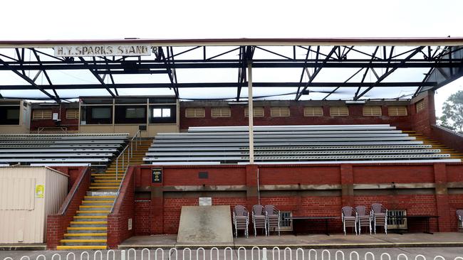 A storm in December left this damage to the grandstand at Glenelg Oval. Picture: Calum Robertson