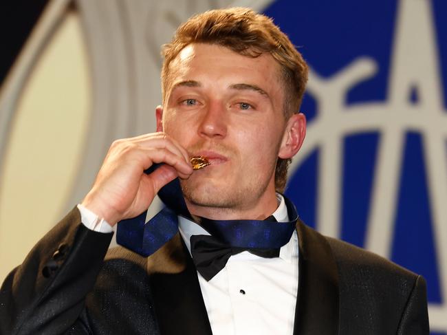 MELBOURNE, AUSTRALIA - SEPTEMBER 23: Patrick Cripps of the Blues wins the Brownlow Medal during the 2024 Brownlow Medal at Crown Palladium on September 23, 2024 in Melbourne, Australia. (Photo by Michael Willson/AFL Photos via Getty Images)