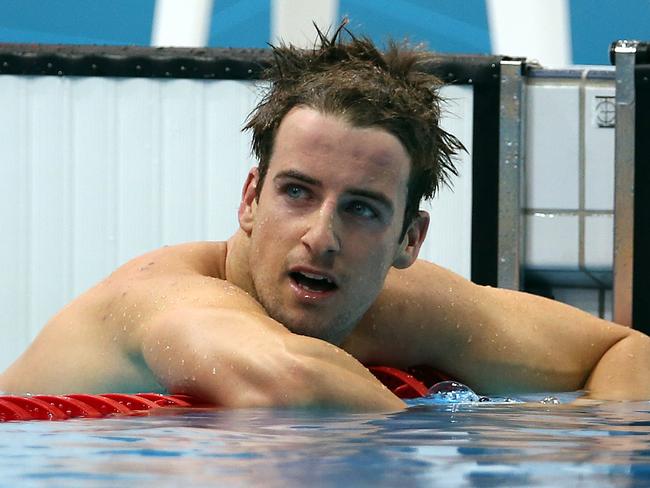 LONDON, ENGLAND - AUGUST 01:  A dissapointed James Magnussen of Australia after finishing second in the final of the Mens 100m Freestyle during the 2012 London Olympics at the Aquatics Centre on August 01, 2012 in London, England.  (Photo by Ian MacNicol/Getty Images)