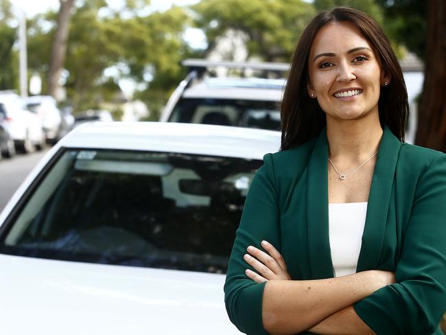 Chelsea Glanville who earns about $1000 monthly as a side hustle by sharing her car with neighbours using online platform Car Next Door. Picture: John Appleyard