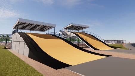 Artist impressions of the Sam Willoughby BMX Centre to be built at O'Halloran Hill. Credit: Greenway Architects