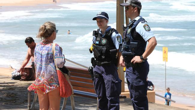 Police patrol at Dee Why Beach on Sydney's Northern Beaches during coronavirus lockdown. Picture: NCA NewsWire / Damian Shaw