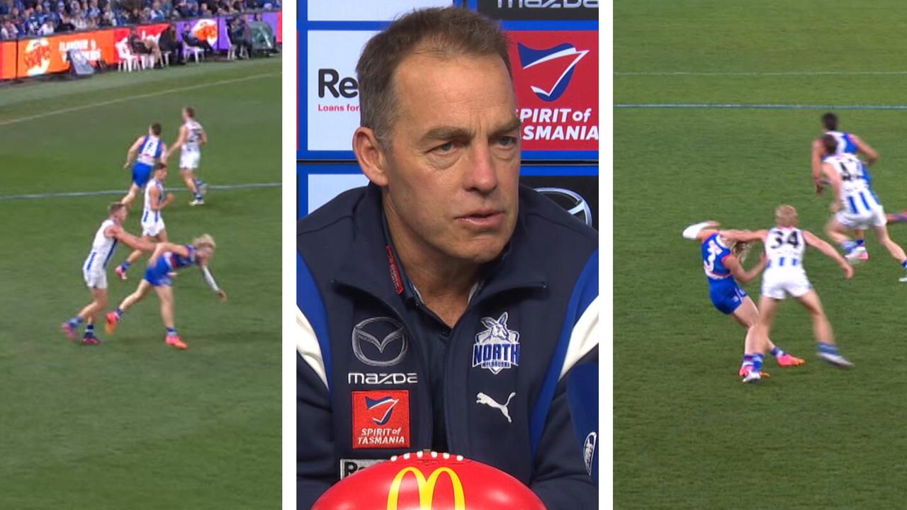 AFL news 2024: Alastair Clarkson press conference after North Melbourne  loss to Western Bulldogs, Cody Weightman free kick video