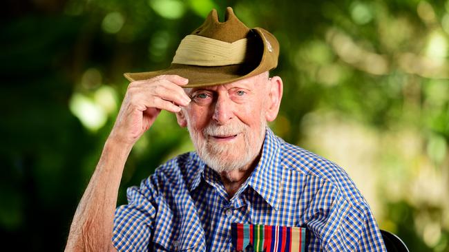 WWII Veteran Donald McDonald will spend this years Anzac Day on his driveway. Picture: Alix Sweeney