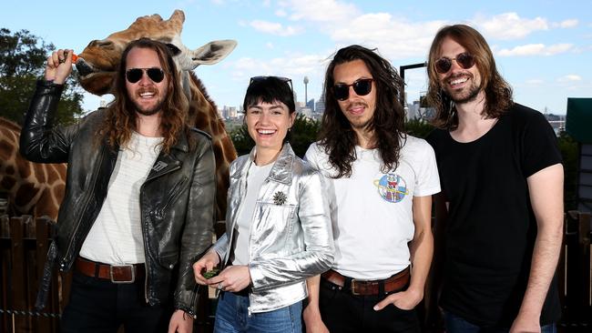 Isabella 'Izzi' Manfredi (second from left) with other The Preachers band members Thomas Champion, Jack Moffitt and Luke Davison. Picture: Toby Zerna