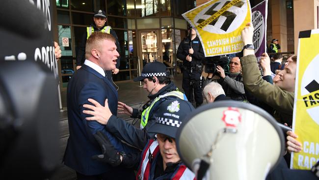 United Patriots Front leader Blair Cottrell outside the Melbourne Magistrates Court last month. Picture AAP